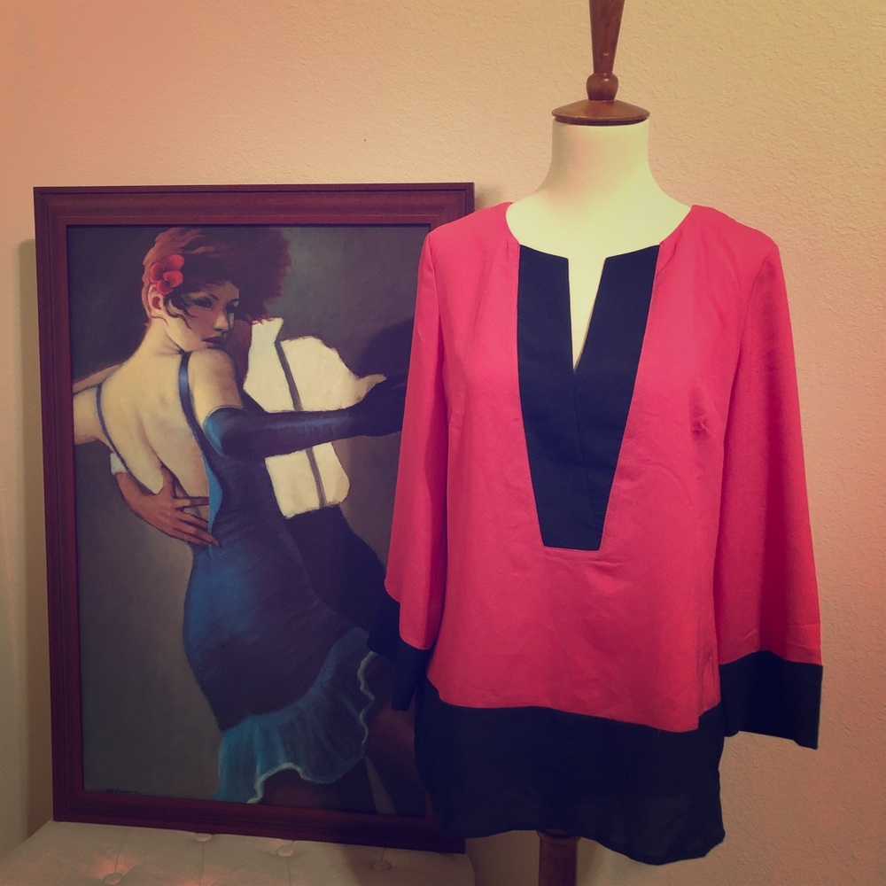 New York & Company Fuschia & Navy Top